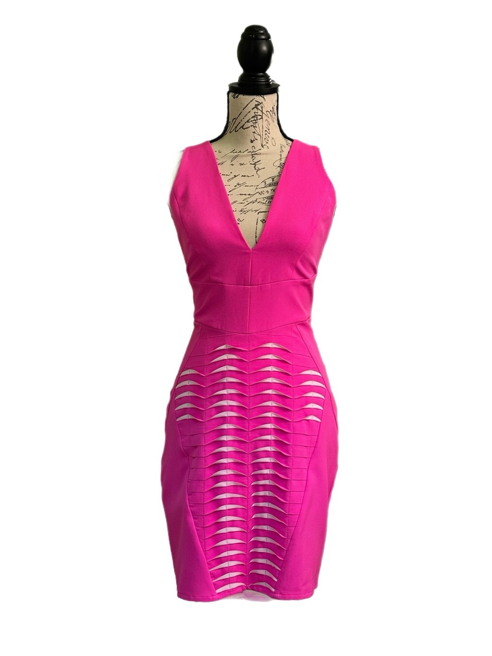 Lumier Flamboyant Flame Deep V Mini Dress Hot Pink NWT Sz S MSRP $170